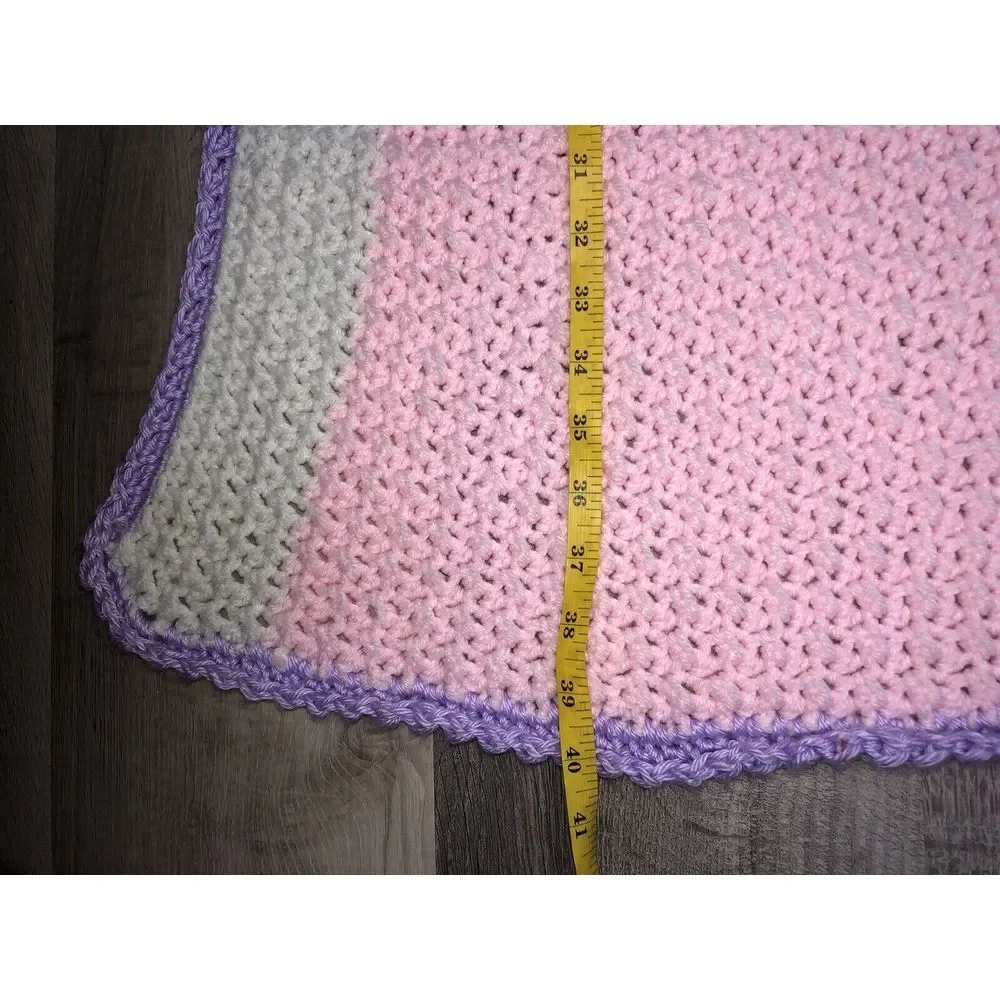 Baby Blanket Handmade Knit‎ Lap Throw Pink Purple 40x30
